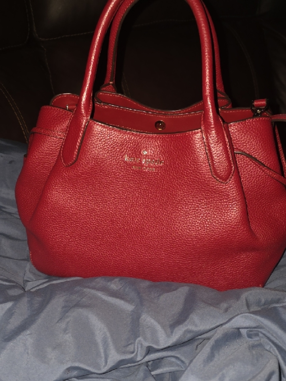 Kate Spade Pebbled Larfe Leather Red Jam Tote with Double Handles - Picture 6 of 9